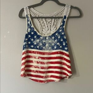Rue21 Red, White, and Blue Lace Back Tank Top